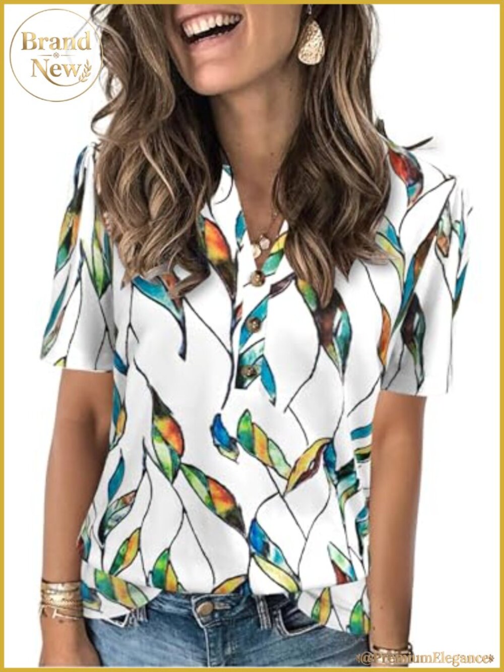 Women's Henley Neck Short Sleeve Blouse Soft Stretch Vacation Top